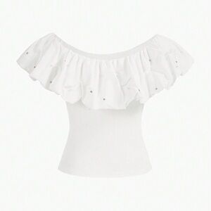 MOTF White Ruffled Top with Silver Accents